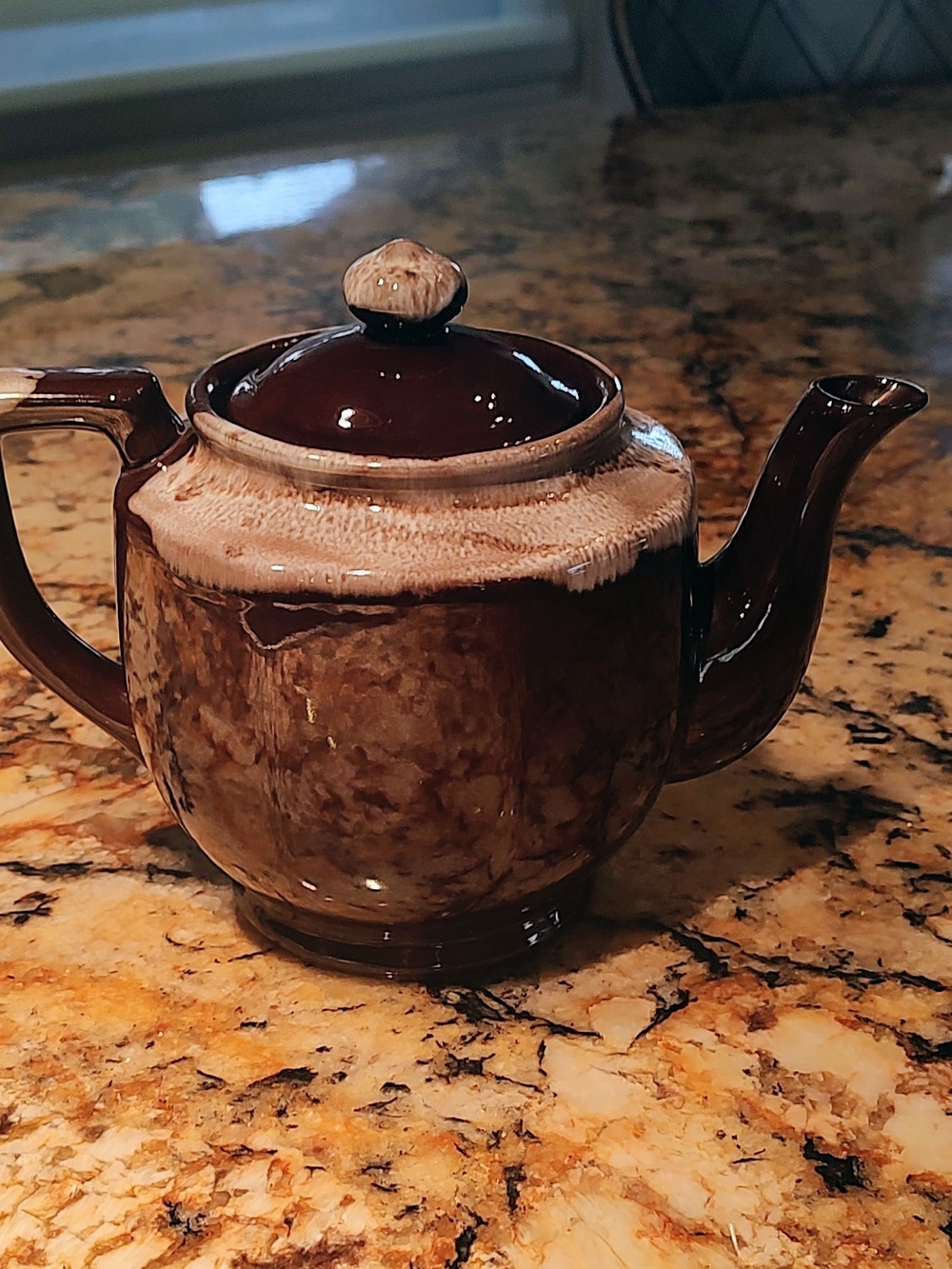 Brown Vintage Glazed Ceramic Teapot with Drip Detail
